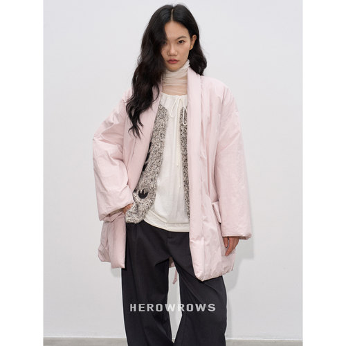 V领系绳双面穿宽松羽绒服外套