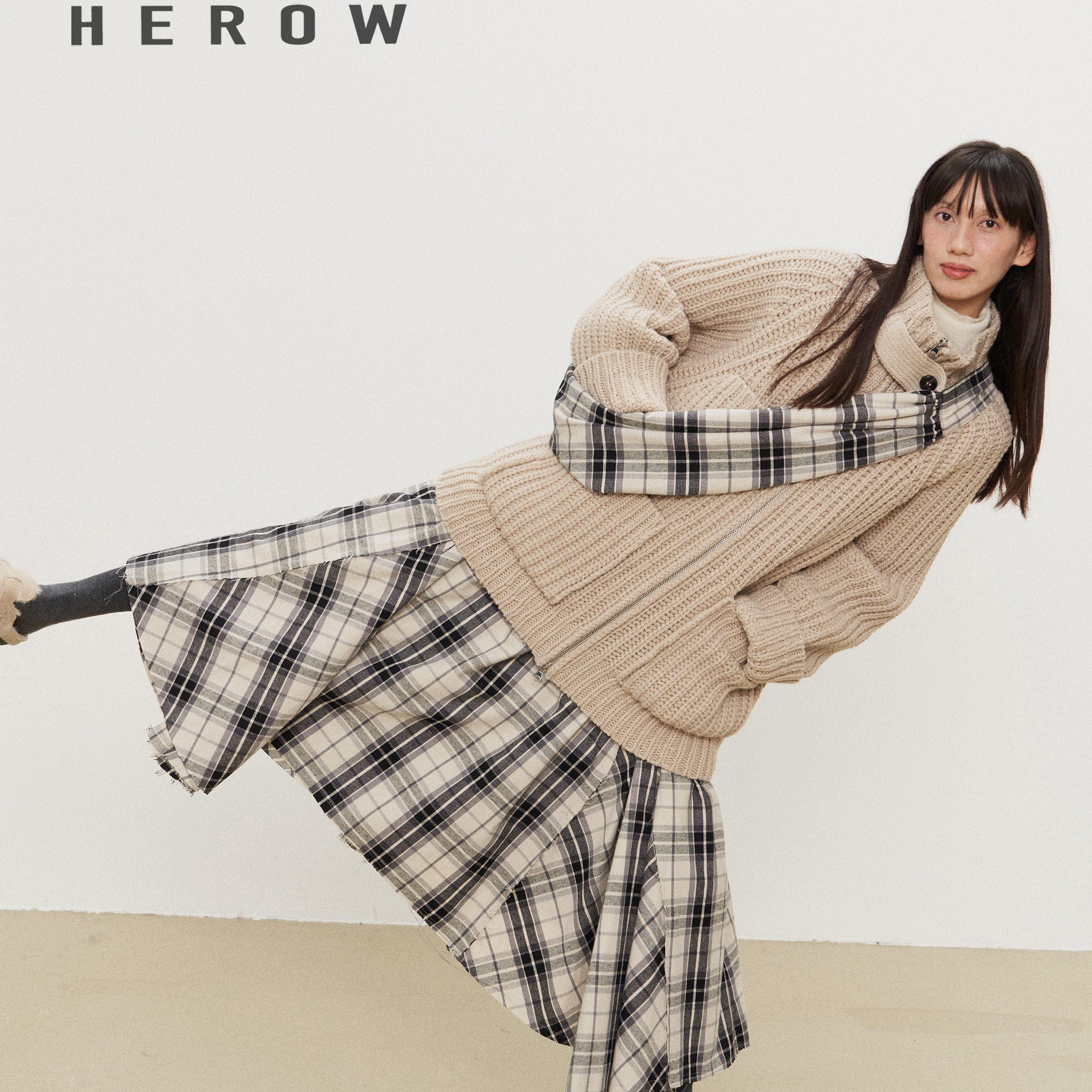 HEROW   全棉格纹磨毛不规则毛边长裙 百搭松紧打缆半身裙,女装/女士精品,半身裙,淘宝优惠券,粉丝福利购,淘宝优惠卷