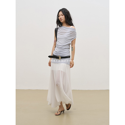 叠穿两件套针织大摆裙