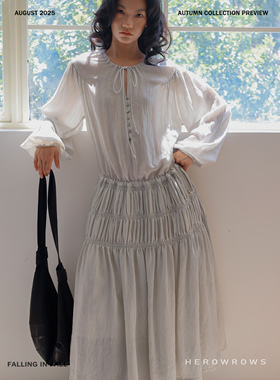 Herowrows 25新品 松弛慵懒气质长袖连衣裙 肌理感复古飘逸长裙