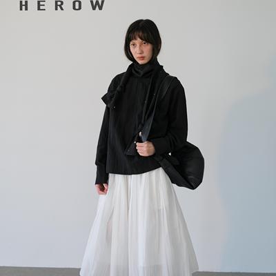 HEROW雾面干丝铆钉飘带长袖衬衫