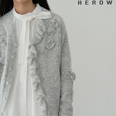 HEROW手钩立体花朵毛织开衫外套