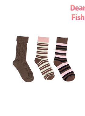 DEAR FISH 【糖炒栗子】红棕色秋冬女袜时尚日系复古老钱风中筒袜