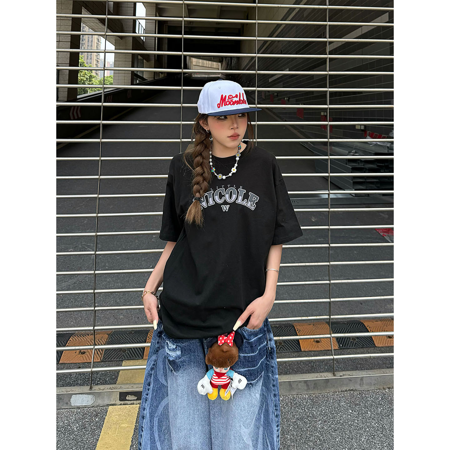 简约字母印花纯色纯棉短袖T恤女