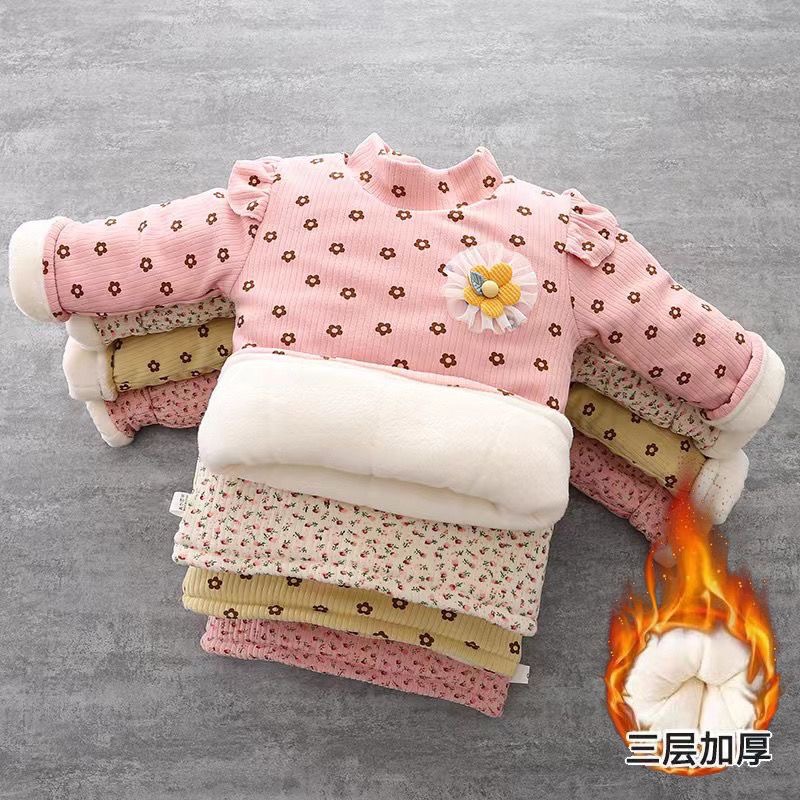 女童加绒棉服2025新款洋气儿童时尚加绒加厚套头卫衣女宝宝秋冬装