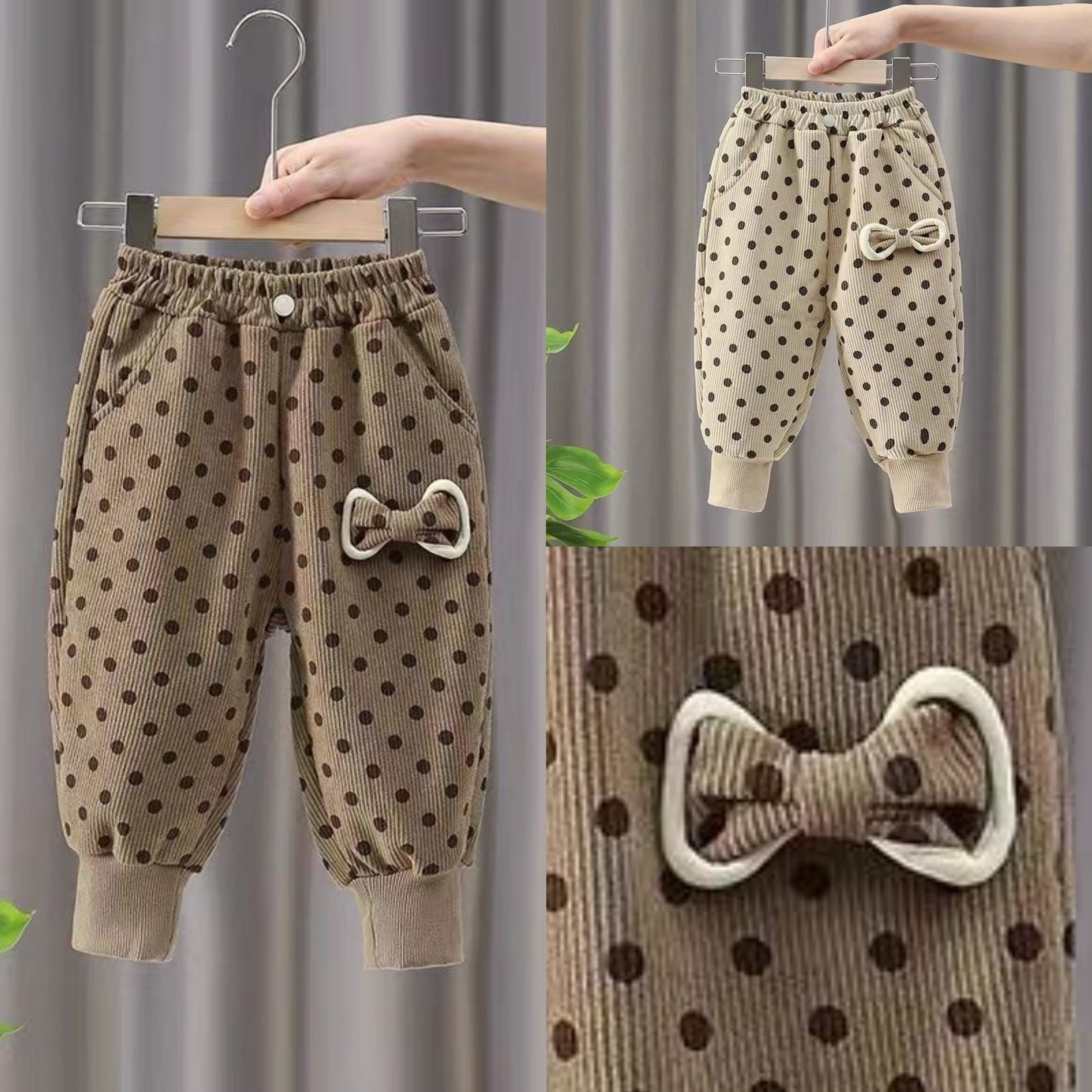 女童加绒裤子冬季一体绒2025新款小童收脚波点外穿加厚女宝宝卫裤