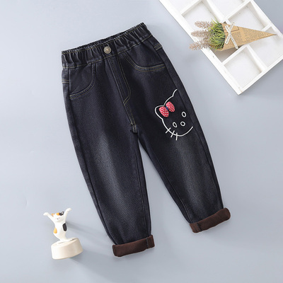 女童牛仔裤加绒裤子2025冬季新款时髦外穿儿童洋气宝宝加厚休闲裤