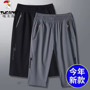 子男夏季 肥佬短裤 薄款 宽松休闲中裤 男 加肥加大码 啄木鸟冰丝七分裤