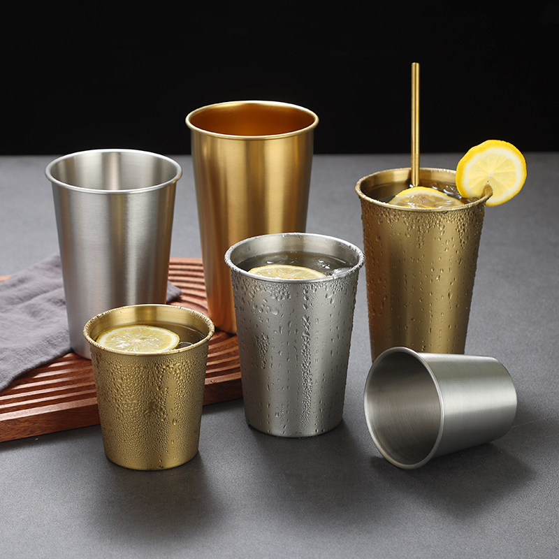 304不锈钢杯子耐摔水杯啤酒杯金色冷饮果汁杯咖啡杯餐厅饮料茶杯