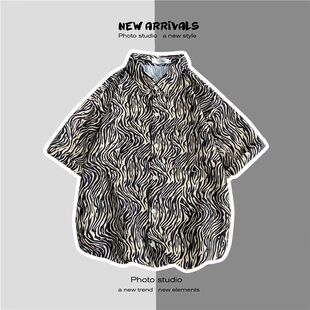 夏季ulzzang短袖衬衫日系原宿港风卡通人物韩版潮流衬衣男女情侣