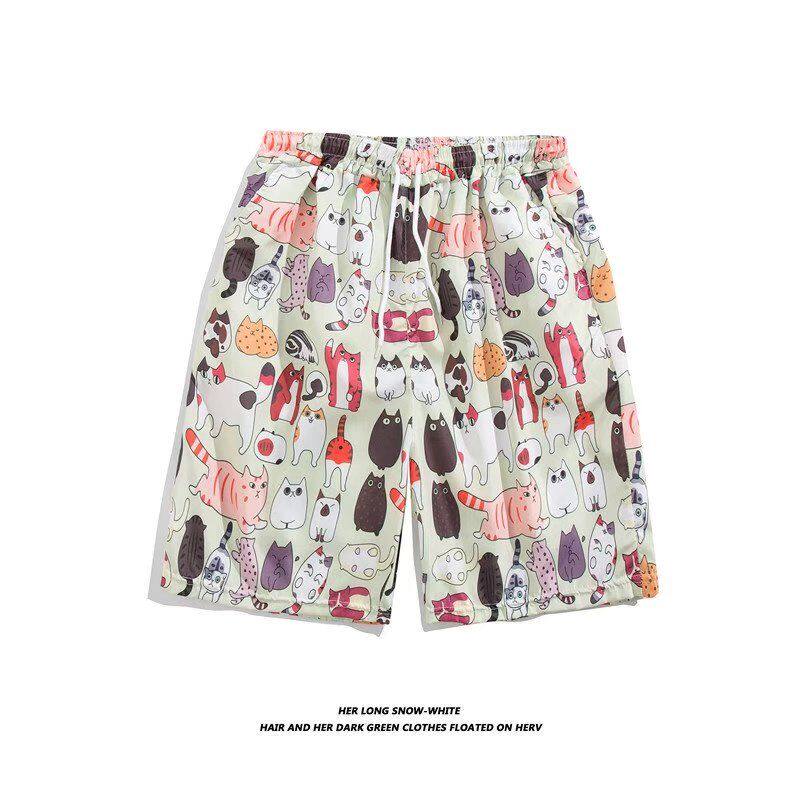 夏季卡通印花青少年夏威夷沙滩短裤男薄款宽松直筒休闲速干大裤衩