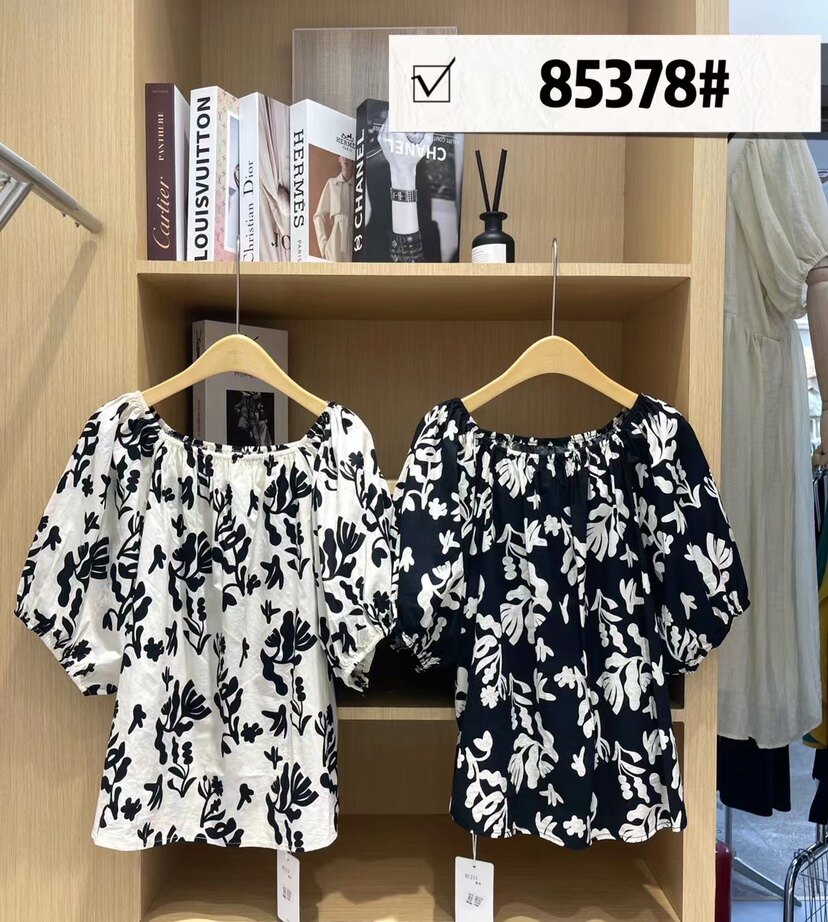 幕茄85378新款两穿水墨画泡泡袖女士时尚短袖半袖