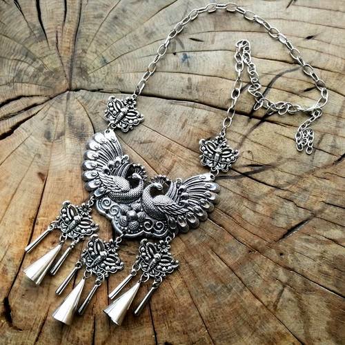 民族风百搭个性大孔雀舞台银项链