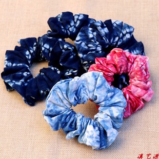 云南大理丽江古城扎染蓝染布艺大肠花松紧头花头绳发绳儿童发饰
