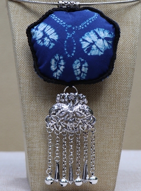 云南民族风扎染纯手工缝制苗银项链 民族特色饰品批发