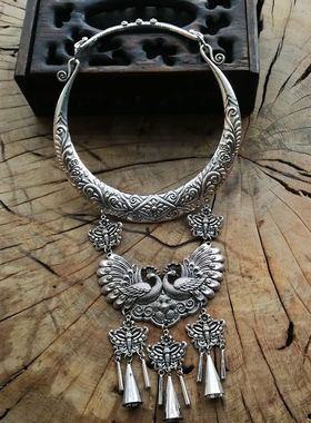 民族风复古孔雀铃铛坠子苗银项圈