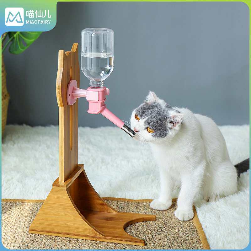 喵仙儿猫饮水器宠物喝水喂水实木架猫咪狗挂式水壶饮水机高度调节