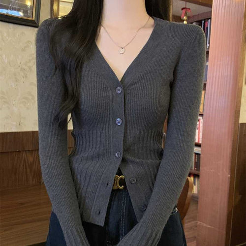 小香风灰色针织开衫女秋