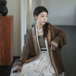 檀心|宋式美学~优雅的汉服针织衫~秋冬保暖开衫飞机袖外套国风女