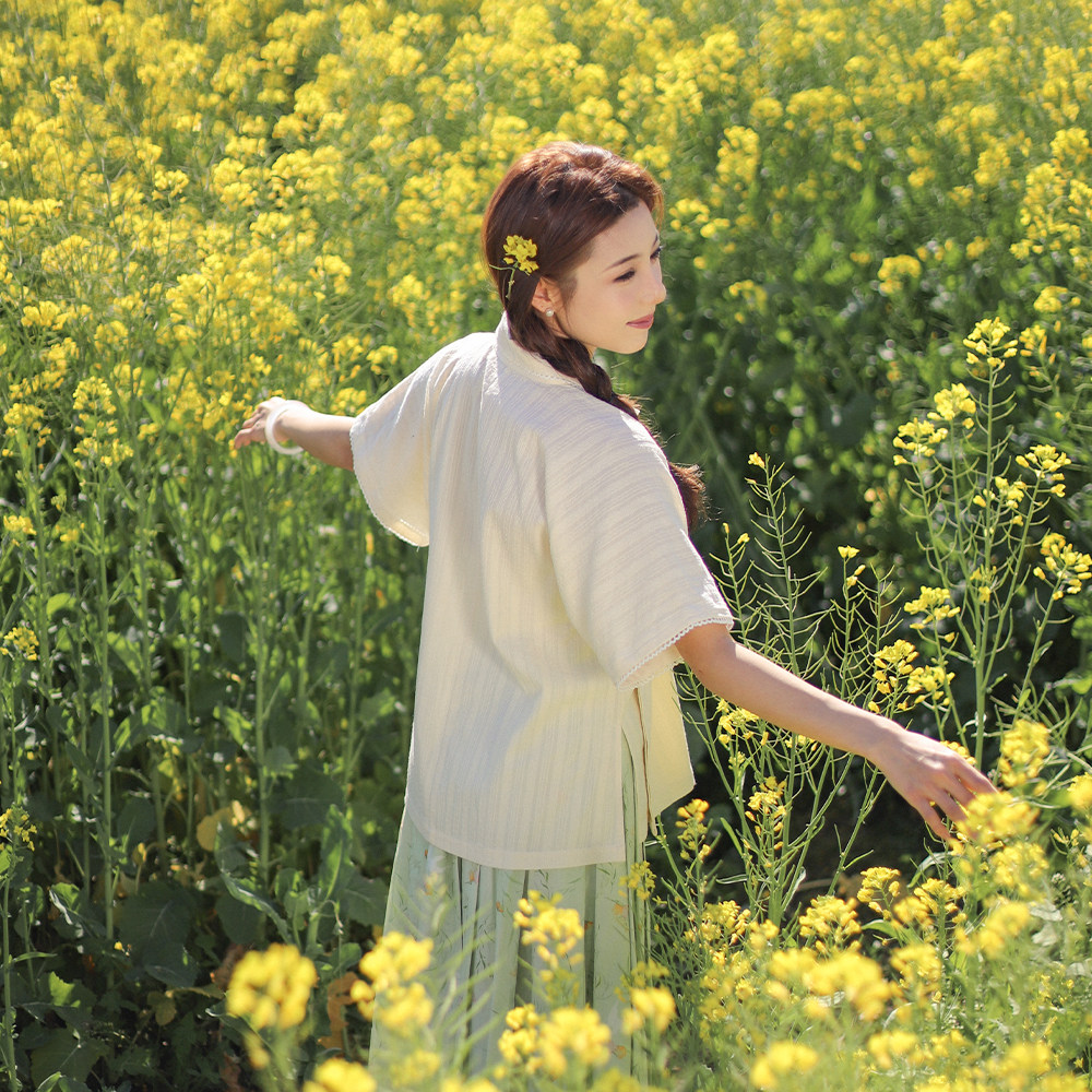 小美好 | 文物同款！纯棉！明制汉服翻领衫短袖日常通勤春夏上衣