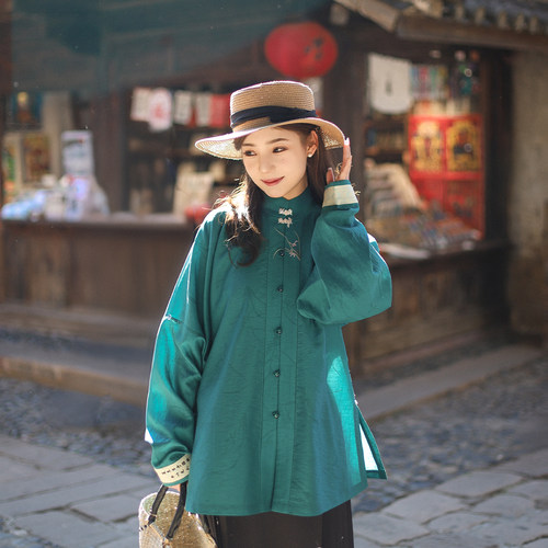 杉水集原创纹样天丝明制竖领衫