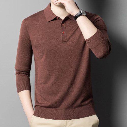 桑蚕丝羊绒精纺羊毛衫男翻领Polo