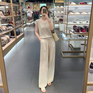 时尚套装女2023夏新款气质减龄遮肉圆领T恤+阔腿裤两件套收腰显瘦