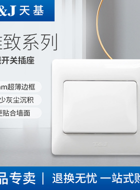 T&J天基雅致一开单控双控超薄大板16A开关白色三孔插座家用86型