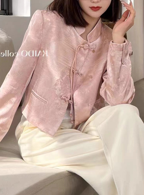 欧洲站2025春秋新款V+.COM立领复古盘扣刺绣提花短外套西装28033