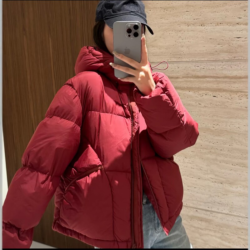 南油高货2025冬季小众设计感刺绣字母连帽羽绒服高级感加厚外套女