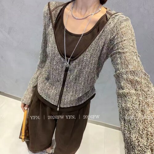 DT.Dong假两件连帽拉链针织衫