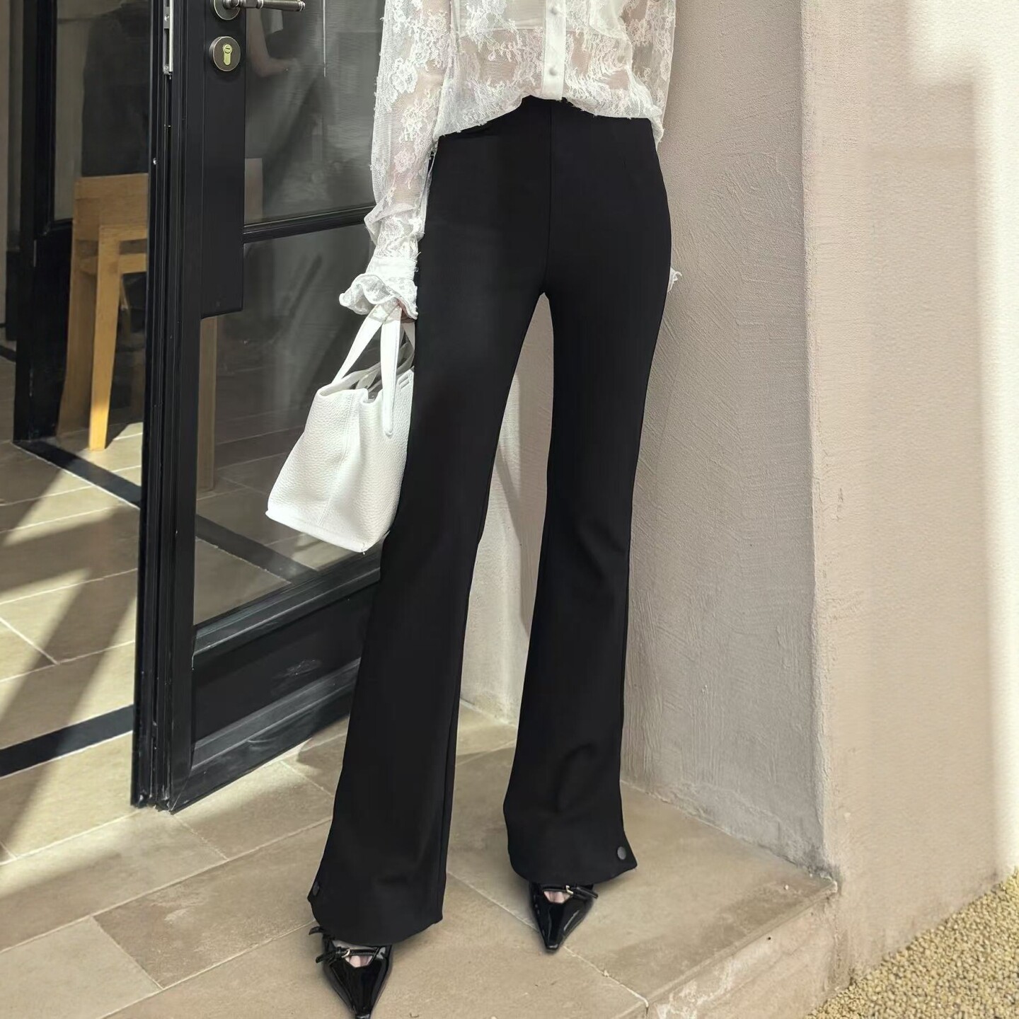 欧洲站2026春季新款V+.COM高腰黑色显瘦休闲裤女提臀微喇叭西装裤