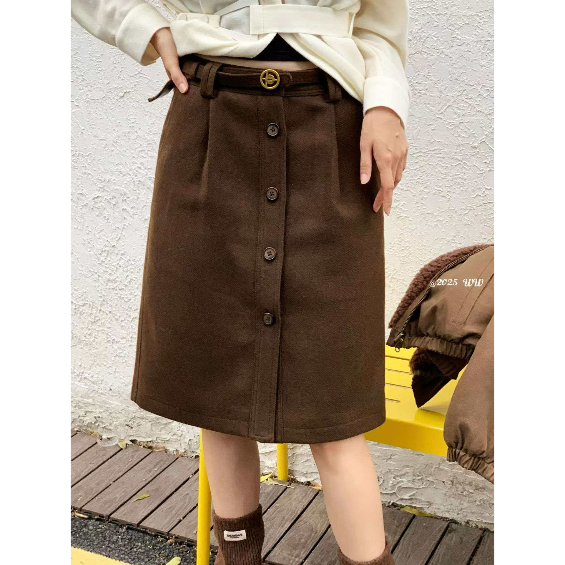 欧洲站2025冬季新款厚毛呢半身裙