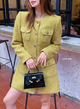 欧洲站2025冬季新款V+.COM小香风金线粗花呢连衣裙千金风长袖外套