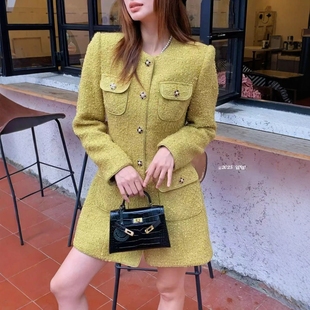 欧洲站2025冬季新款V+.COM小香风金线粗花呢连衣裙千金风长袖外套