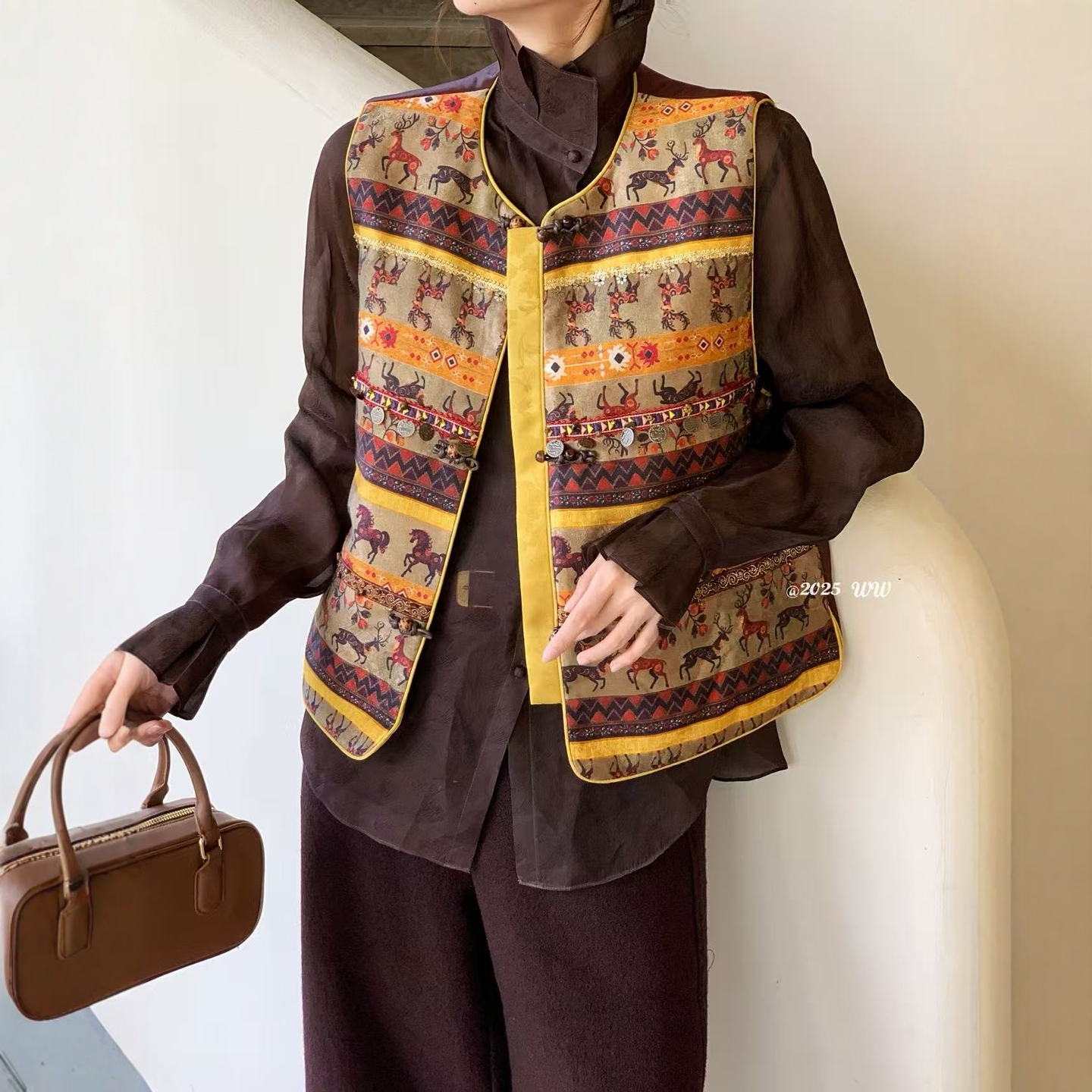 欧洲站2025冬季新款复古棉服马甲