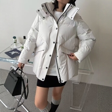 南油欧洲站2025冬季新款设计师款连帽加厚羽绒服防风冲锋衣外套女