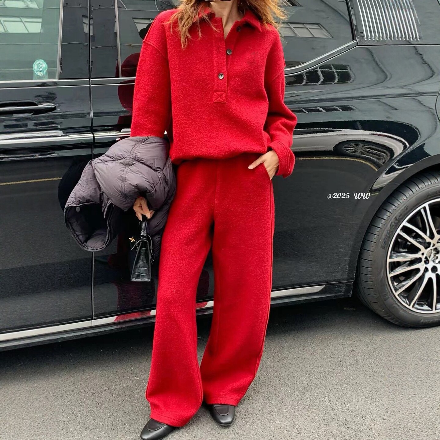 欧洲站2025冬季新款V+.COM休闲慵懒风卫衣套装女宽松阔腿裤两件套