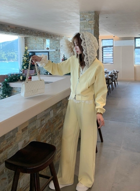 欧洲站2025春季新款V+.COM欧货蕾丝连帽外套+直筒休闲裤套装60658