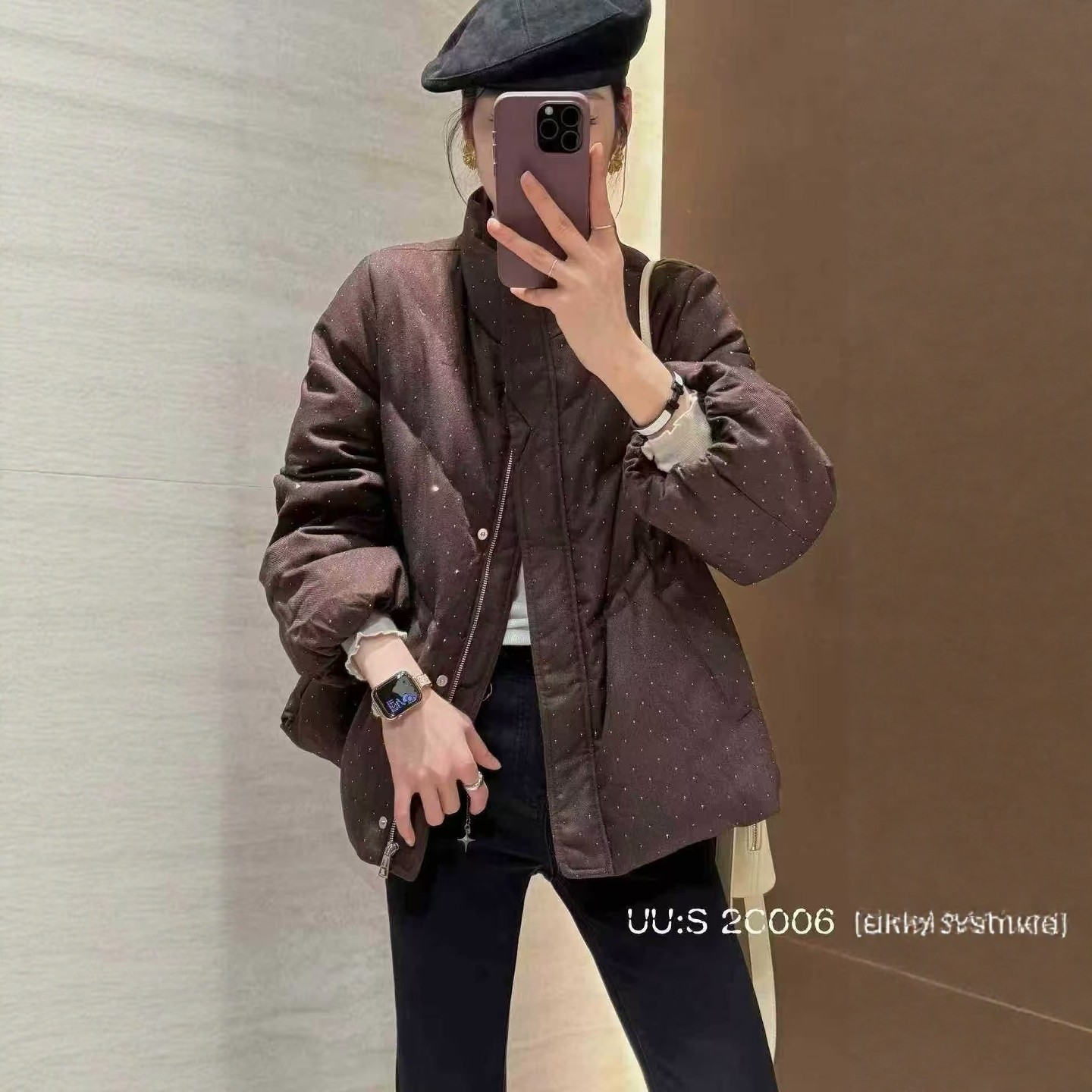 南油欧洲站2025冬季新款时尚立领烫钻休闲收腰显瘦鹅绒羽绒服外套