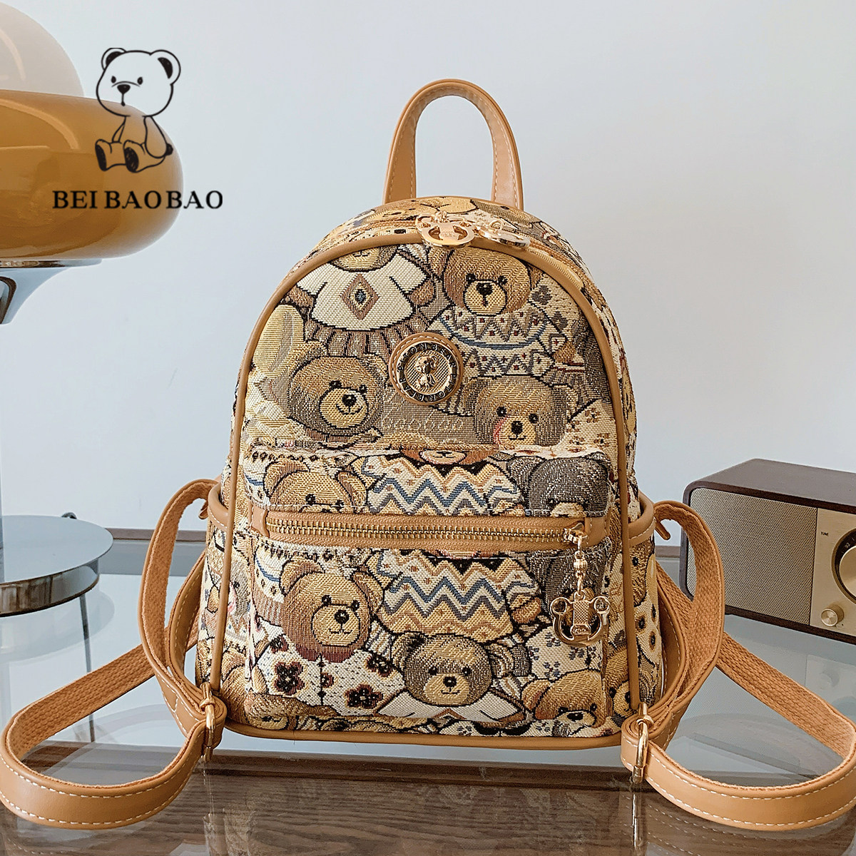 北包包2024新款潮双肩包包女时尚女包休闲百搭通勤小熊款帆布包包 - 北包包旗舰店出品