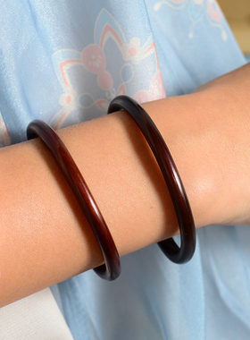 玻璃底鸡血藤手镯情侣饰品小众