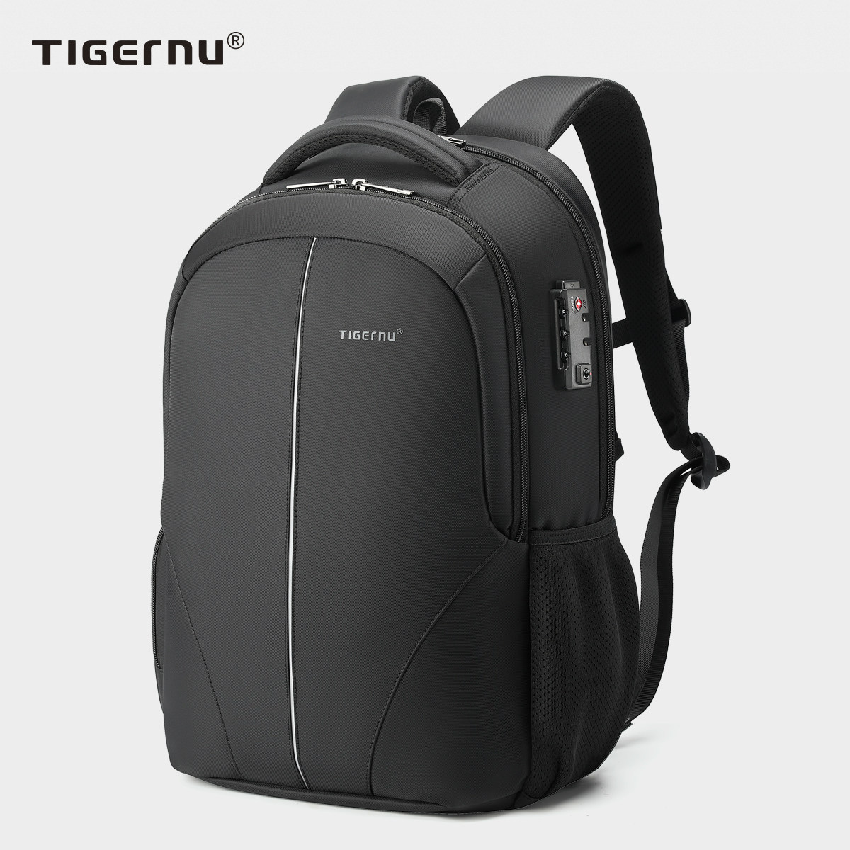 Tigernu/泰格奴商务密码锁防盗双肩包男USB电脑包扩容大容量背包