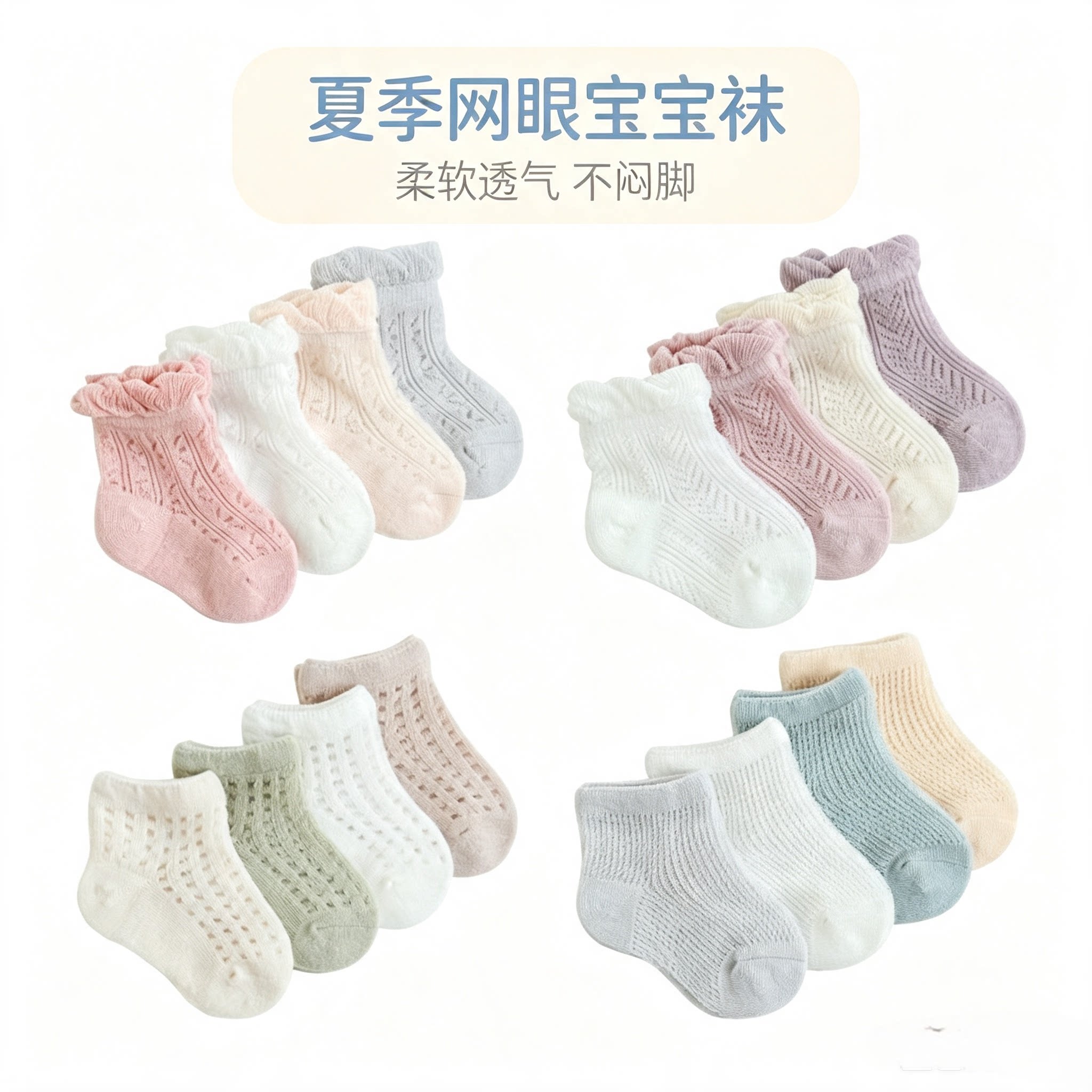 婴儿夏季网眼薄袜 无骨透气宝宝棉袜0-6岁男女童超薄不闷脚短袜
