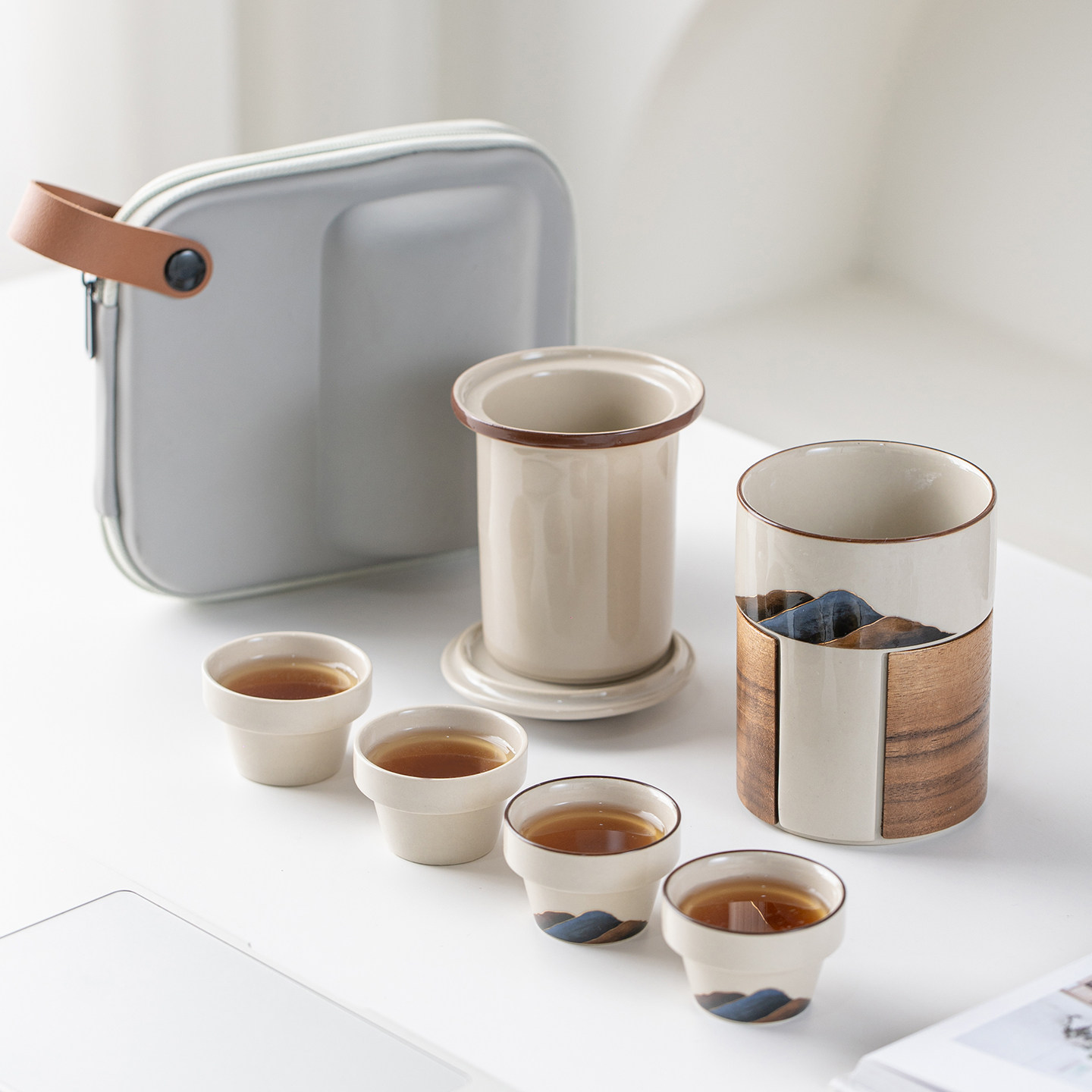 便携式旅行茶具套装陶瓷功夫茶具户外商务礼品一壶四杯快客杯