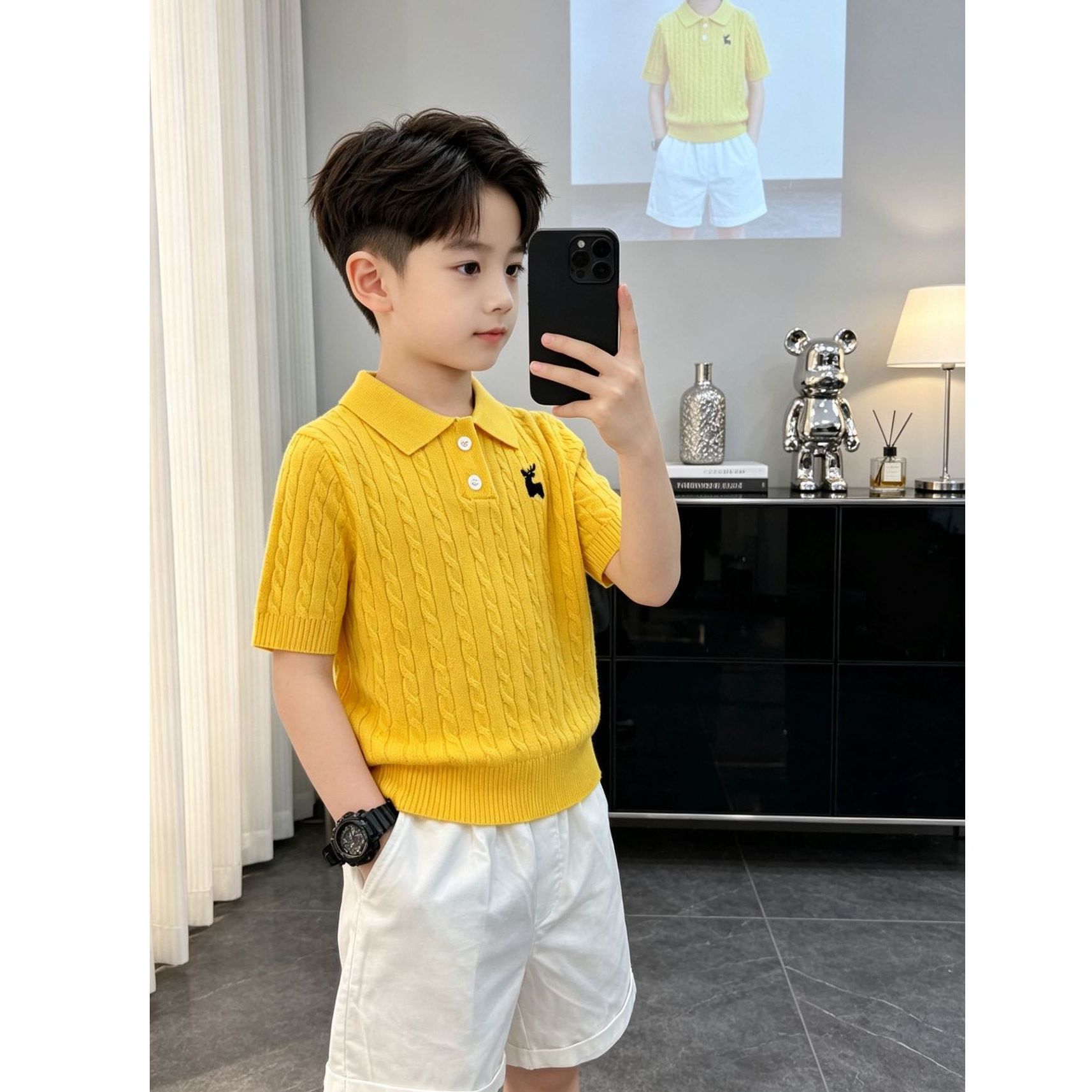 韩国童装儿童多巴胺polo短袖上衣2026夏新款男女童学院风毛衣套装