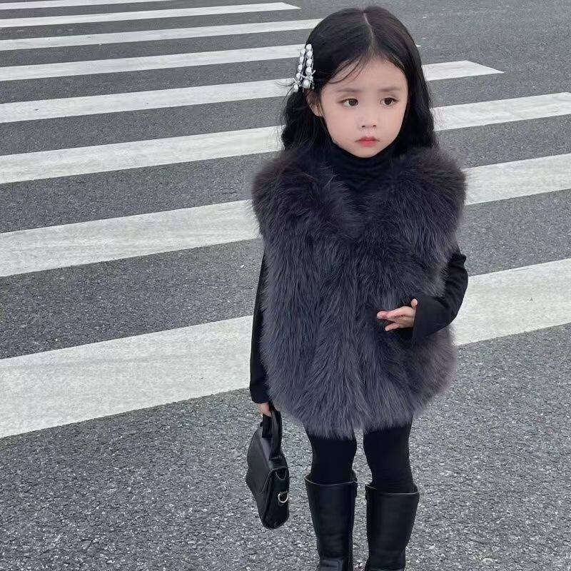 儿童百搭洋气仿皮草马甲2025秋冬新款女童时尚仿狐狸毛毛背心外穿