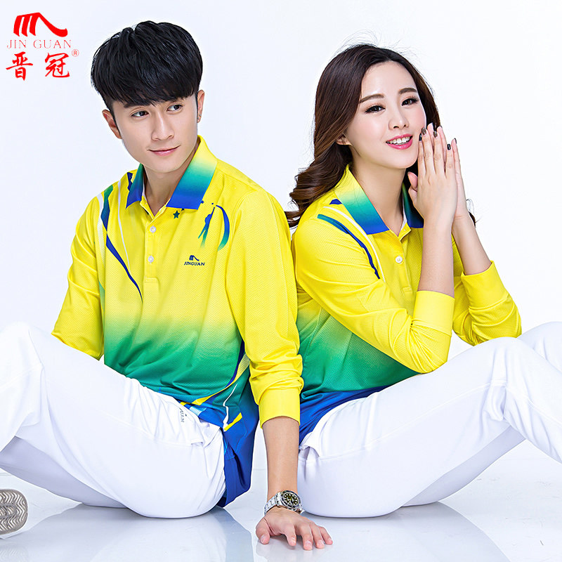 新款翻领长袖T恤春秋季男女款透气情侣款团体运动套装广场舞