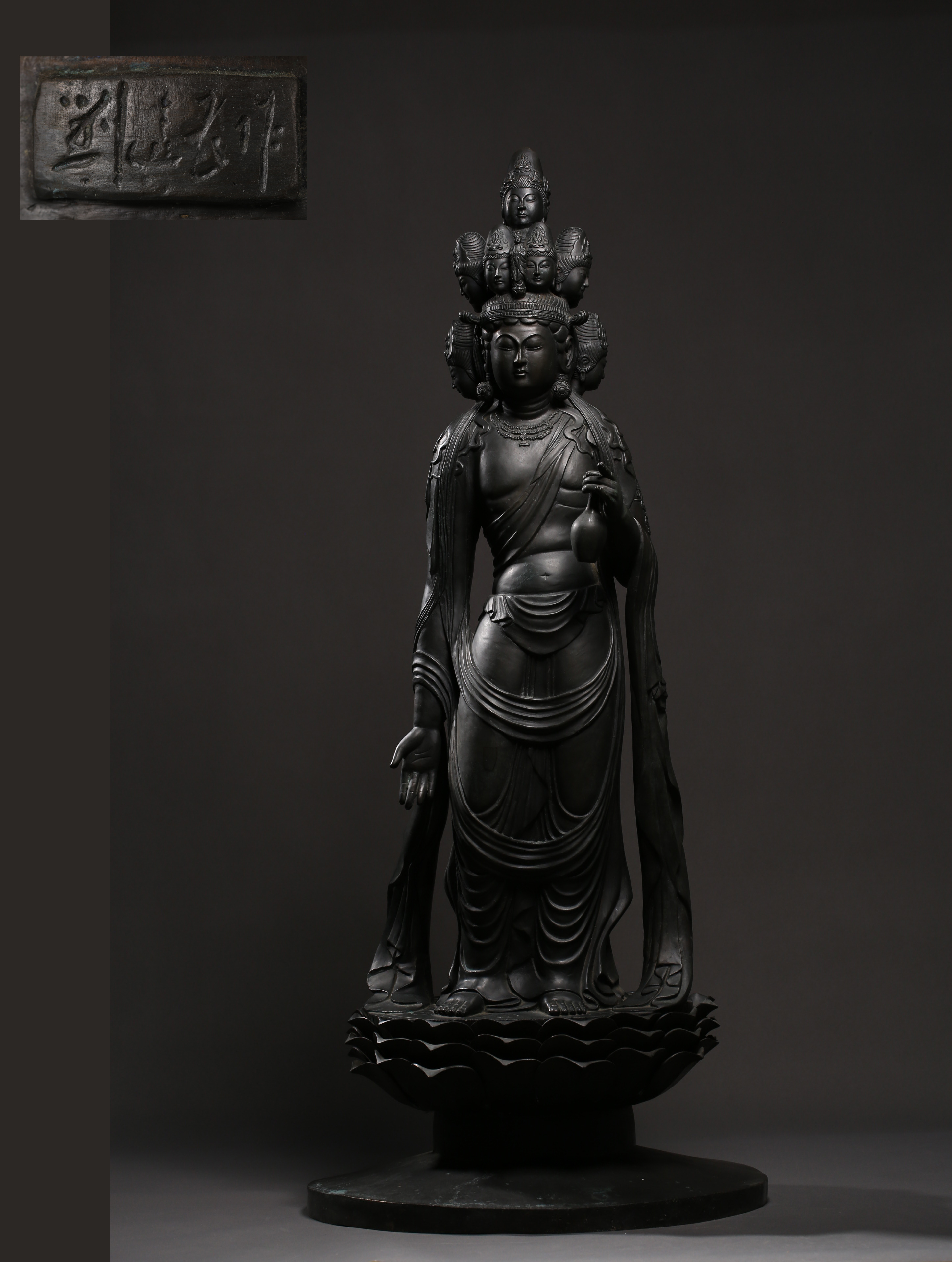 日本精品雕刻十一面观音菩萨铜像,重41.5千克,高108厘米,宽47