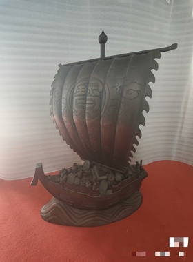 日本铜制多宝七福神宝船，重55.5斤，高83厘米，寓意一帆风顺